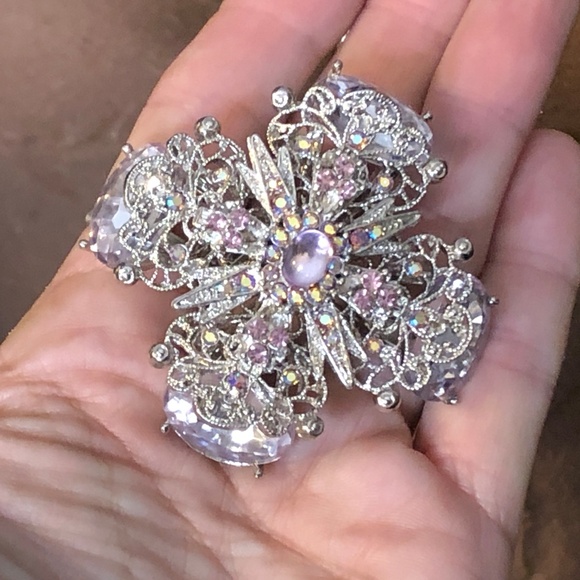 VTG Estate Silver Starburst Filigree Lavender/AB Stones Haute Couture Brooch - Picture 8 of 9